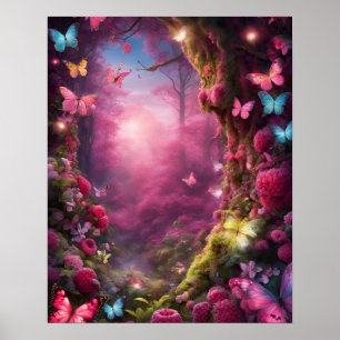 Poster Borboletas de flores da Floresta Magia Encantada