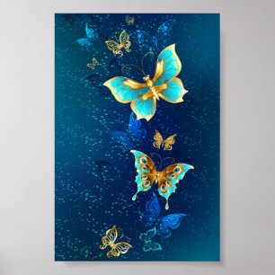 Poster Borboletas de Ouro em um fundo azul