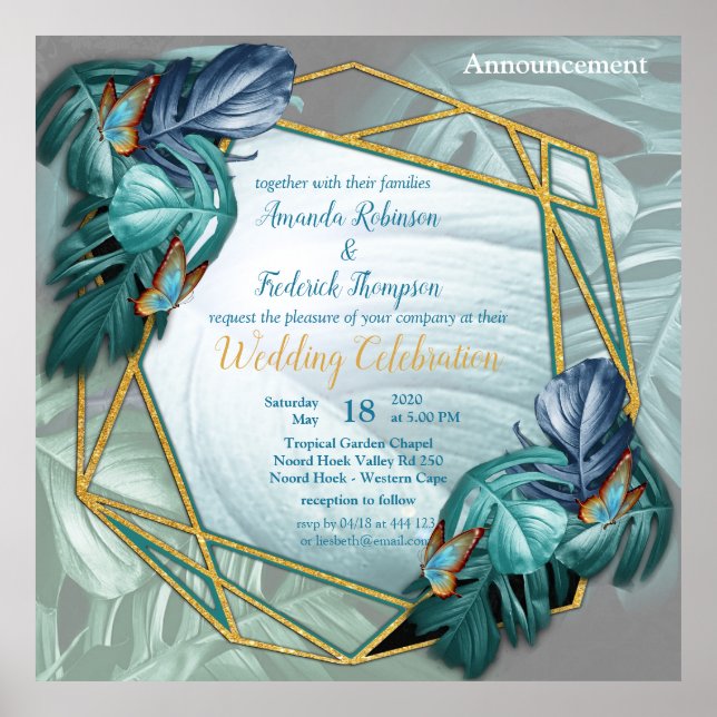 Poster Borboletas de Paraíso/Turquesa Tropical Splash (Frente)