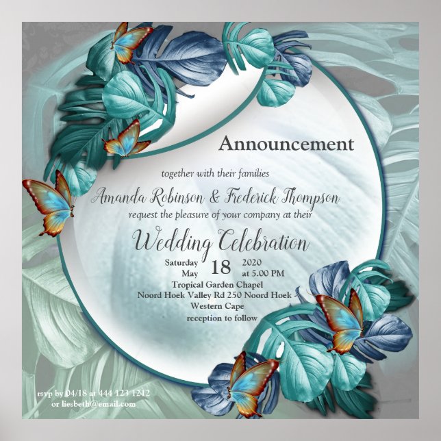 Poster Borboletas de Paraíso/Turquesa Tropical Splash (Frente)