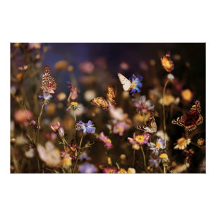 Póster Borboletas do Crepúsculo Prado de Flores Silvestre