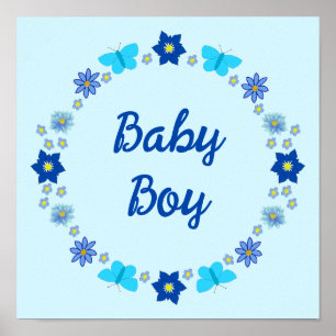 Poster Borboletas e flores do menino azul personalizadas