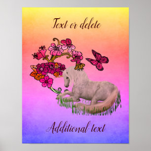 Poster Borboletas E Flores Do Unicórnio Personalizadas