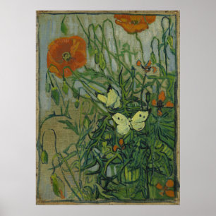Póster Borboletas e papoilas por Vincent van Gogh