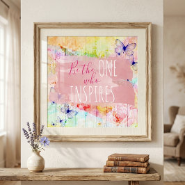 Poster Borboletas e Rosas Shabby Chic em Citação de Madei