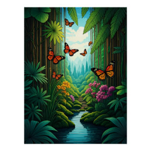 Póster Borboletas em uma Selva Exuberante
