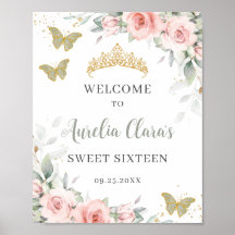Borboletas Florais Blush Sage Green Sweet 16