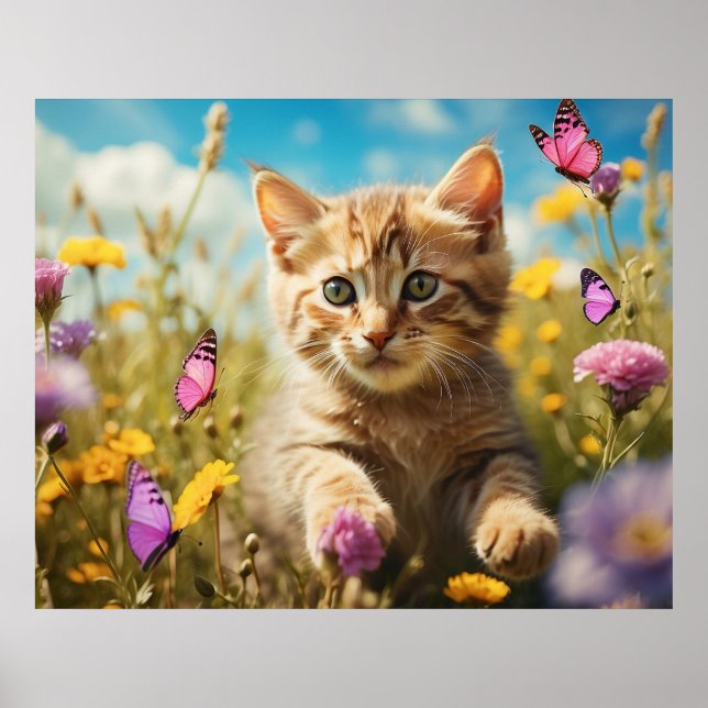 Poster *~* Borboletas Flores Gatinha 5:4  Gatito Gato AP6 (Frente)