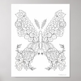 Poster Borboletas Floridas #10 Colorindo com Detalhes