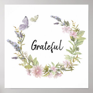 Poster Borboletas Grateful Floral Wreath