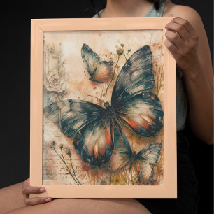 Poster Borboletas Laranja Vintage