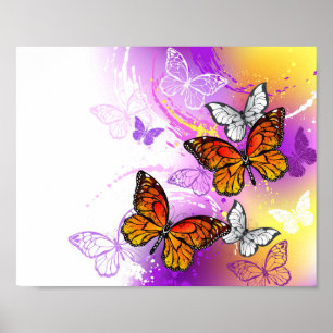 Poster Borboletas Monarcas em Fundo Roxo