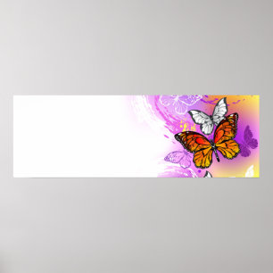 Poster Borboletas Monarcas em Fundo Roxo