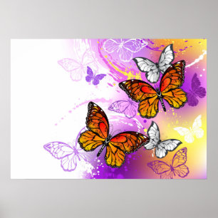 Poster Borboletas Monarcas em Fundo Roxo
