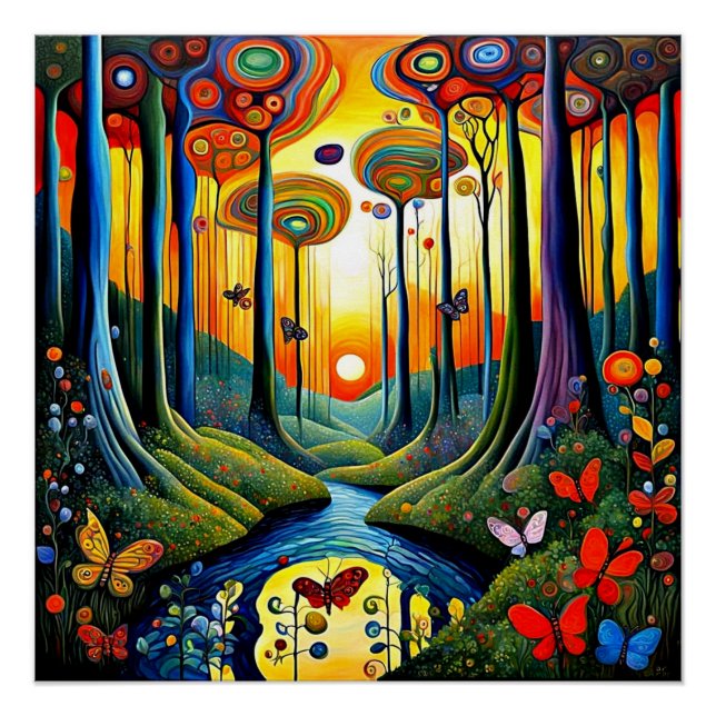 Póster Borboletas na floresta (Frente)
