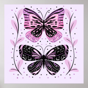 Poster Borboletas Pretas, Rosa, Roxas