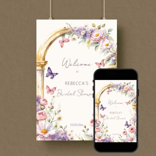 Poster Borboletas primavera chá de panela de verão boas-v (Butterflies spring summer bridal shower editable template welcome sign poster digital download)