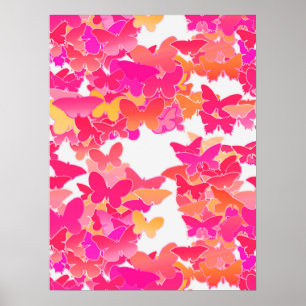Póster Borboletas, rosa, fúcsia e coral