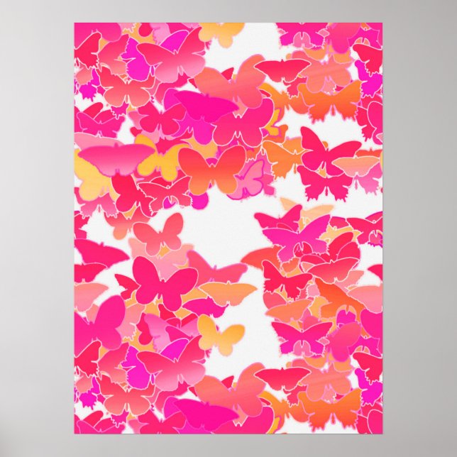 Póster Borboletas, rosa, fúcsia e coral (Frente)