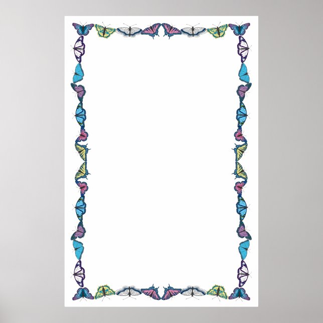 Póster Borda Borboleta no Plano de Fundo Personalizável d (Frente)