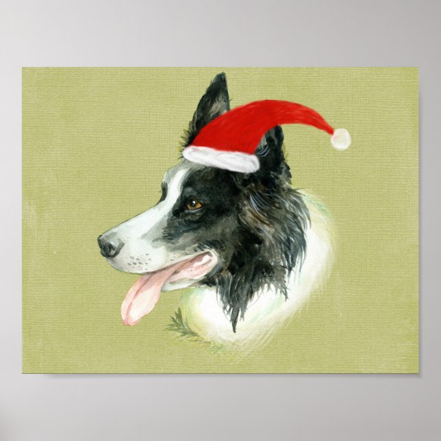 Póster Borda Cachorro Collie com Papai Noel de Natal (Frente)