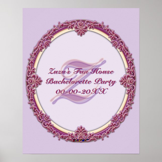 Poster Borda Chique Roxo/Rosa E Creme Personalizar (Frente)