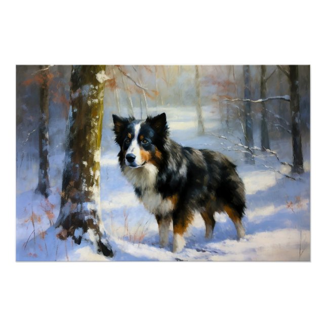 Póster Borda Collie Deixe-o nevar no Natal (Frente)