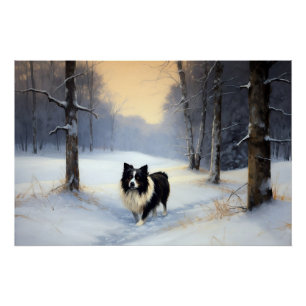 Póster Borda Collie Deixe-o nevar no Natal