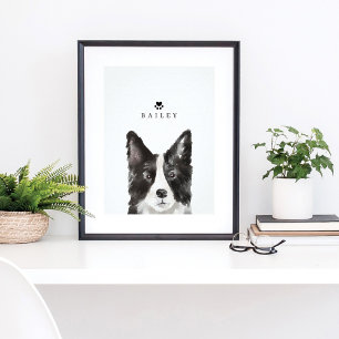 Poster Borda Collie Watercolor Ilustração Nome do Cão