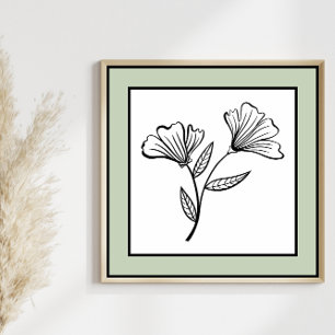 Poster Borda Verde Mínima Floral Duo Preta Pálida