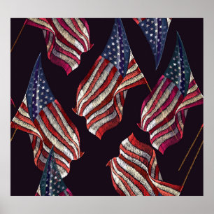 Poster Bordado da bandeira americana: padrão patriótico.