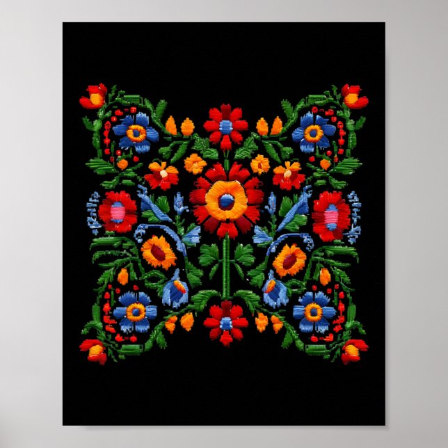 Poster Bordado ucraniano engraçado Flores tradicionais Na (Frente)