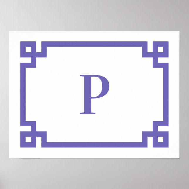 Poster Bordadura Decorativa Chave Grega Periwinkle Monogr (Frente)