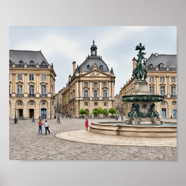 Poster Bordeaux France Watercolor (Frente)