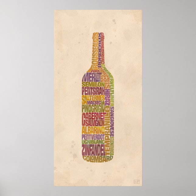Póster Bordeaux Wine Word Bottle (Frente)