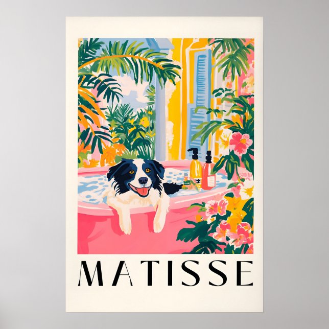 Poster Border Collie Bathroom Print Funny Pink Matisse (Frente)