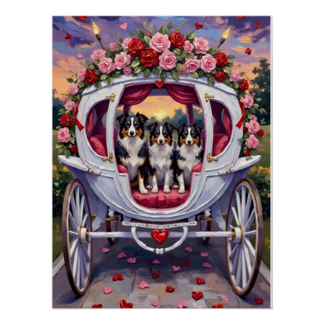 Póster Border Collie Cachorro Dia dos Namorados (Frente)