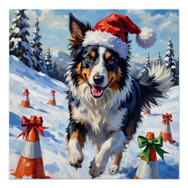 Póster Border Collie Cachorro Natal Neve Agilidade Divers (Frente)