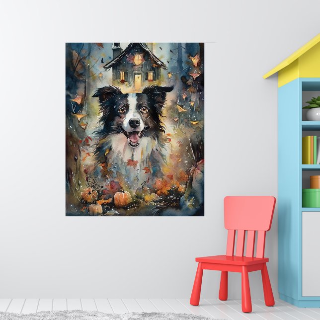 Poster Border Collie de Halloween com Abóboras Assustador (Berçário 1)