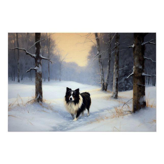 Póster Border Collie Deixe Nevar Natal (Frente)