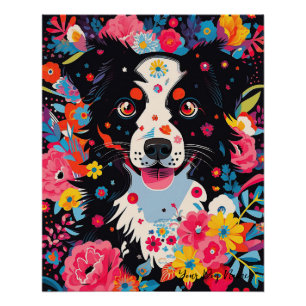 Póster Border Collie Dog and Flowers 004 - Tailor jewel