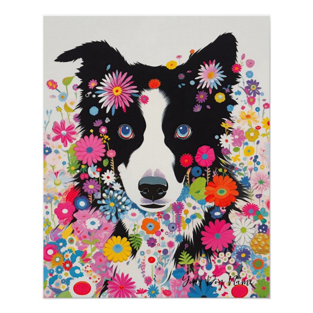 Póster Border Collie Dog and Flowers 005 - Tailor jewel (Frente)