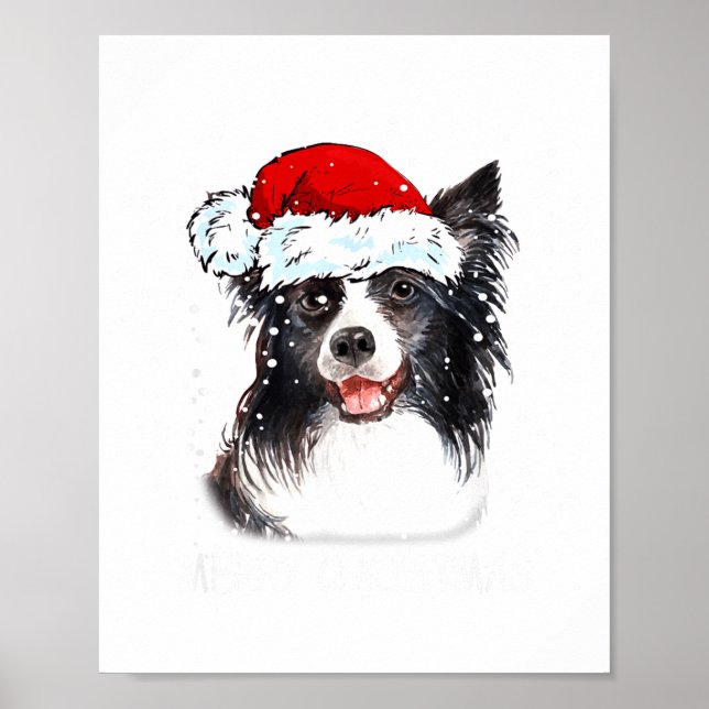 Poster Border Collie Dog Santa Christmas Lights Xmas Boys (Frente)