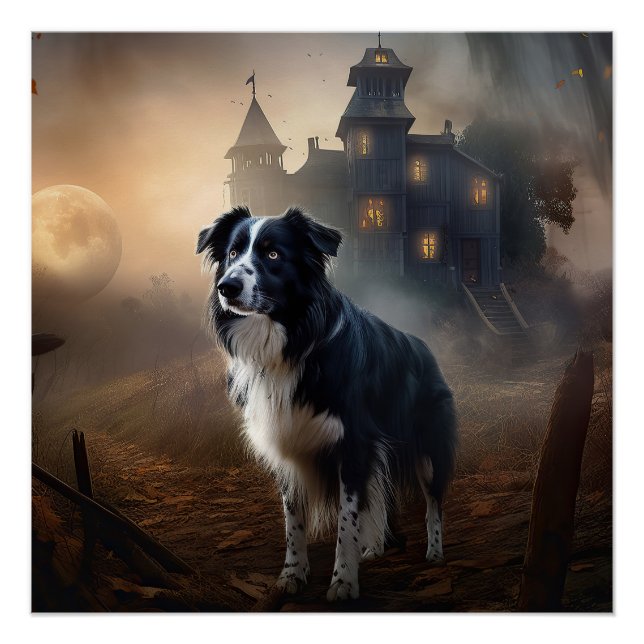 Póster Border Collie Halloween Scary (Frente)