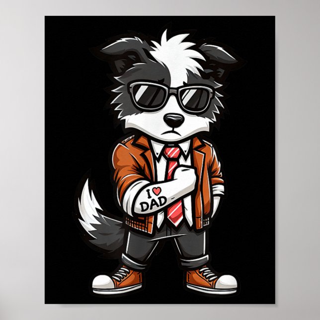 Poster Border Collie I Amo Pai Engraçado Tatuagem De Cach (Frente)