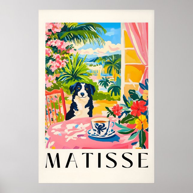 Poster Border Collie Matisse Print Funny Dog & Coffee (Frente)