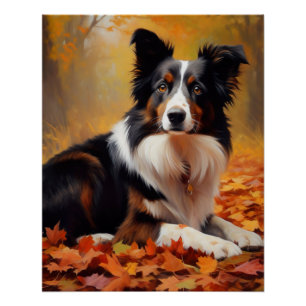 Póster Border Collie nas Folhas de Outono Caem Inspiraçã