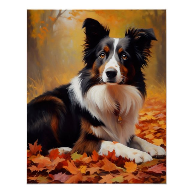 Póster Border Collie  nas Folhas de Outono Caem Inspiraçã (Frente)