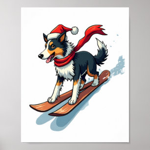 Poster Border Collie Snowboarder