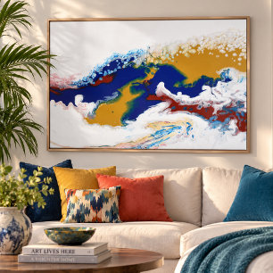 Póster Bordô Azul Fluido Mármore Acrílico Arte Abstrata